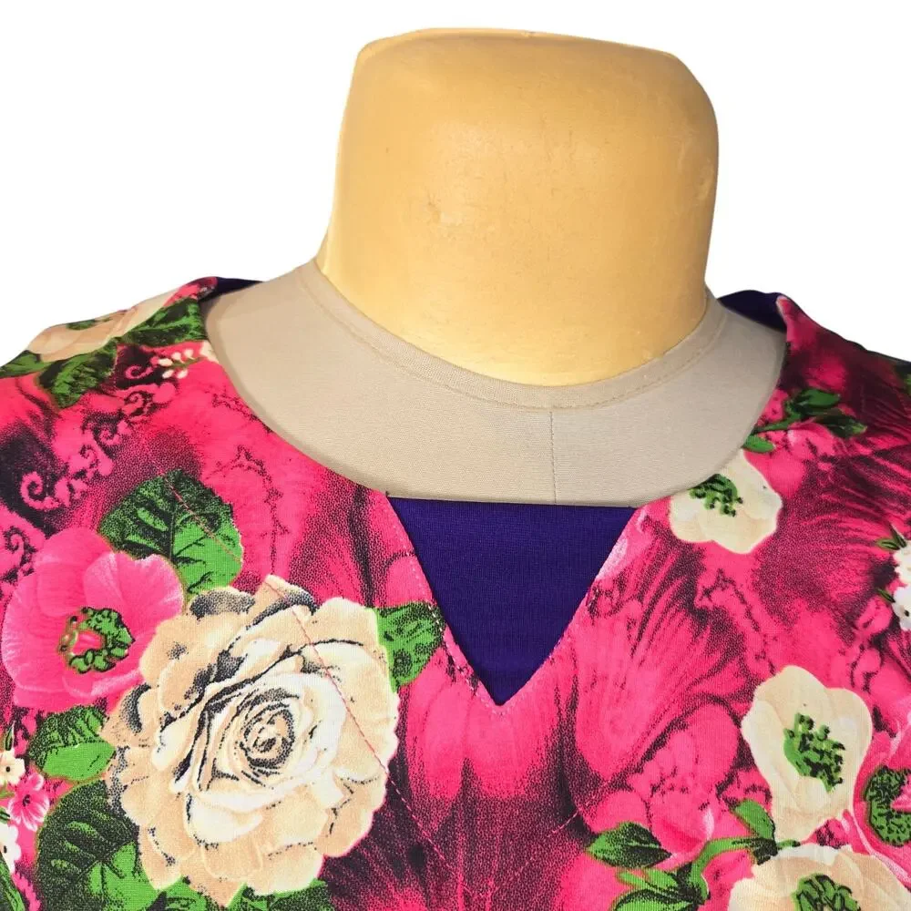 Patrick Kdep Purple Floral Colorblock Midi Dress Statement Garden Party Colorful